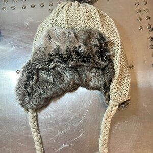 Hadley Wren Faux Fur Lined Trapper Hat W/ Ear Flaps and Pom Poms - Never Worn!